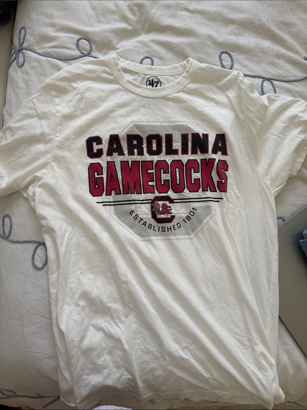 47 Carolina Gamecocks White Tee with Garnet and Black Logo